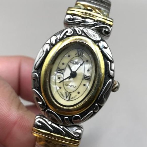 Geneva Silver & Gold-Tone Hinged Cuff Watch - Picture 4 of 7